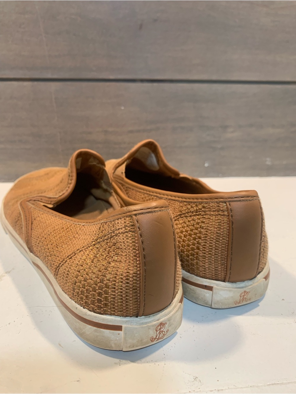 Lauren Ralph Lauren Slip-On Basket Weave Sneakers Tan Size 7.5 Preppy Casual - Picture 5 of 6